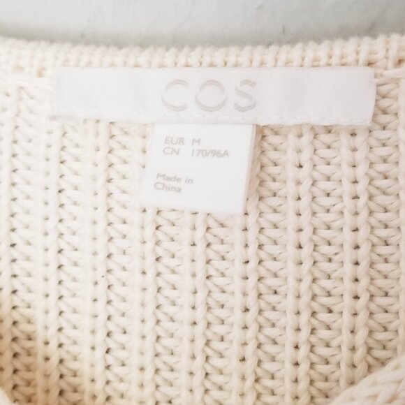 COS Cut-out Jumper M 100% Organic Cotton Draped Panel Sweater Cream Ivory $115 - Picture 9 of 16